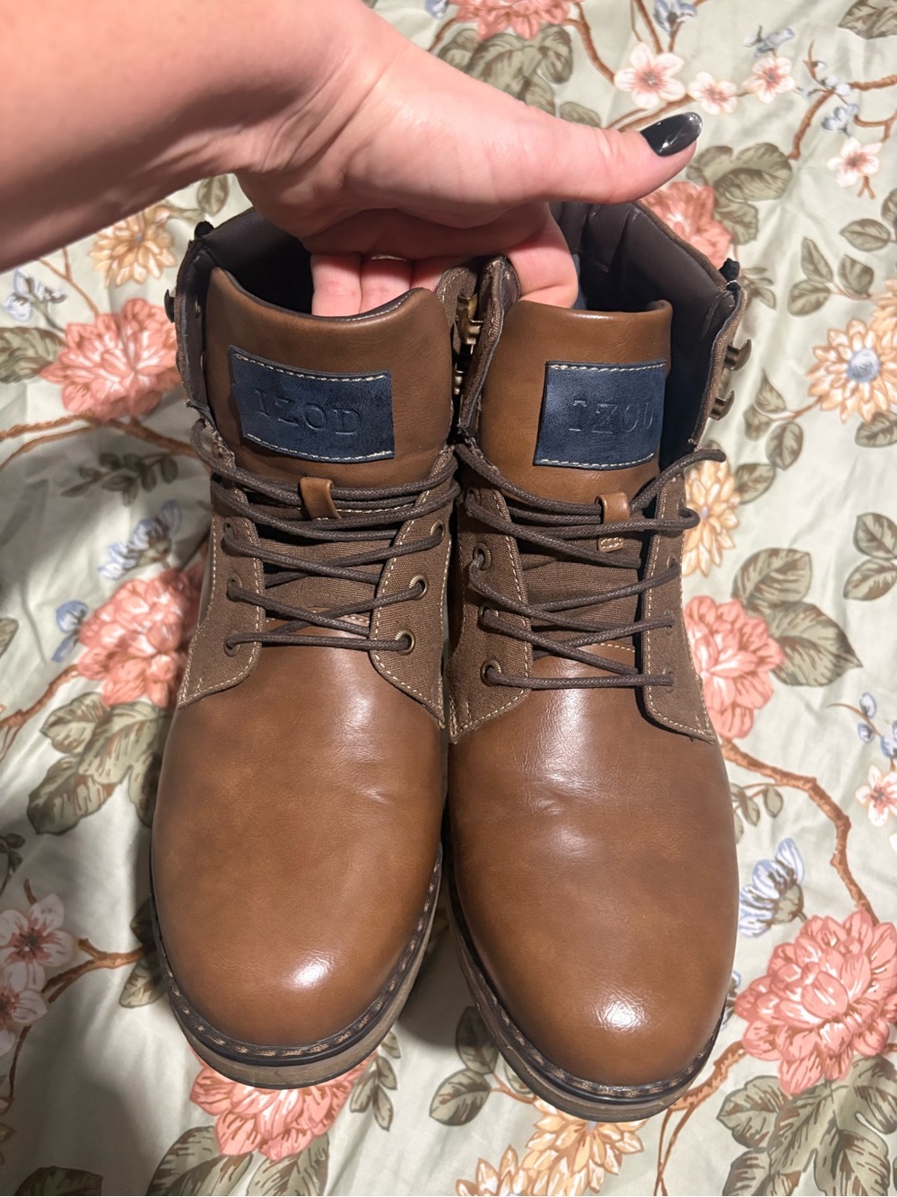 Men's Izod Memory Foam Brown Leather Lace-Up Boots